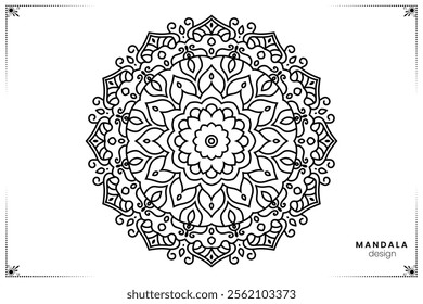 Luxurious geometric floral mandala design for a coloring book, featuring intricate patterns on a white background. Perfect for mehndi, greeting cards, stickers, textiles, posters, and tattoos