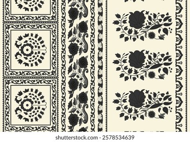 Luxurious geometric medallions infused with botanical details for sophisticated wallpapers, gift wraps, and heritage textile collections.