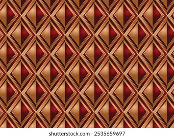 Luxurious geometric pattern featuring a rich combination of gold and red colors. Perfect for use in interior backgrounds, wallpapers, or design projects seeking an elegant and sophisticated touch.