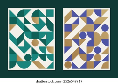Luxurious geometric patterns. Tangram vector backgrounds. Elegant cover designs with minimalist and structured shapes. Chessboard compositions.