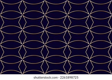 Lujoso fondo decorativo geométrico sin costura. Patrón de oro repetitivo en el diseño de fondo azul oscuro