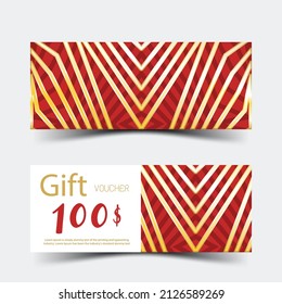 Luxurious gift vouchers set. Golden with red color on white background. Vector illustration EPS10.
