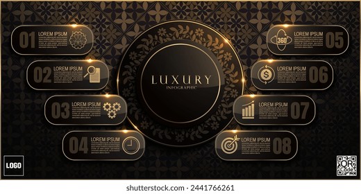 Luxurious Gold and Black Infographic Elements for Dynamic Presentations and Annual Reports, Modern Chart Templates, Elegant Circle Creative Business Chart Templates 