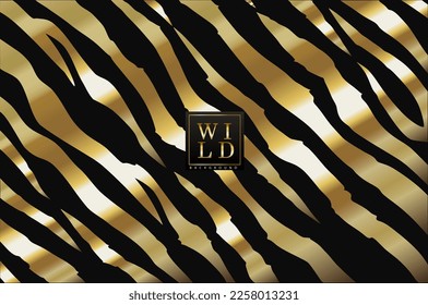 Luxurious gold and black zebra pattern. Metallic effect background, tiger print, wild style. Vector illustration.