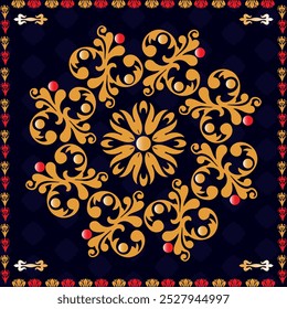Luxurious gold fabric pattern on a dark background, perfect for scarves, shawls, wallpaper, and textile art.