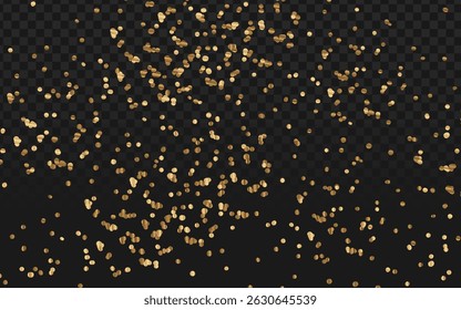 Luxurious gold glitter scattered against a dark transparent backdrop, creating a sparkling festive effect. Perfect for holiday designs, celebratory overlays, or high-end branding accents.