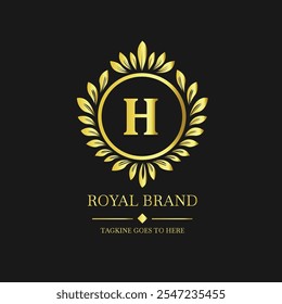 Luxurious Gold 'H' Logo with Regal Wreath on Black Background