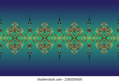 Luxurious gold ikat tribal pattern on dark background. Wallpaper, Wall Painting, Ceramics