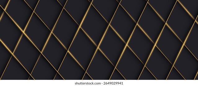 Luxurious gold lines on black background overlapping with brown and black colors. Realistic and elegant 3D paper cut style. Vector illustration