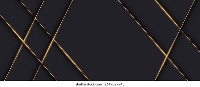 Luxurious gold lines on black background overlapping with brown and black colors. Realistic and elegant 3D paper cut style. Vector illustration