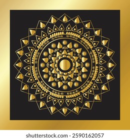 Luxurious Gold Mandala Design on a Black Background, A stunning gold mandala design intricately detailed, set against a sophisticated black backdrop.