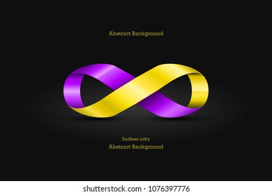 Luxurious Gold and purple endless infinity sign symbol icon on black background for vector idea design graphic concept