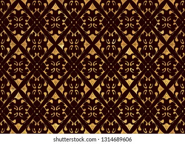 luxurious gold seamless pattern of lotus flowers and stylized waves on a black background