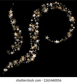 Luxurious gold star dust sparkle vector background. Glitter confetti, shining sparkles pattern design on dark. Glowing gold stars vector, tinsel lights background. Flyer backdrop.