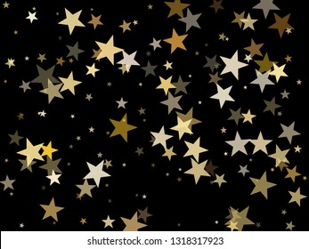 Luxurious gold star dust sparkle vector background. Glitter stardust confetti, shining sparkles pattern design on dark. Glowing gold stars vector, tinsel lights background. Holiday card backdrop