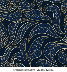 Luxurious gold striped leaf vector pattern for decorating wallpaper, wrapping paper, fabric, backdrop, and more.