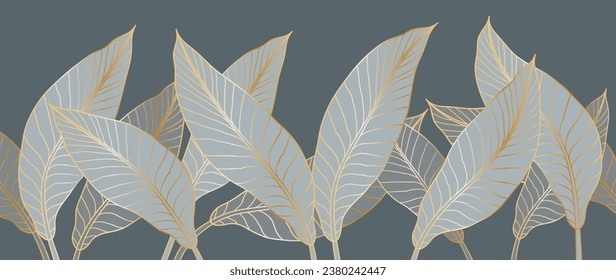 Luxurious gold wallpaper in art deco style. Golden leaf botanical pattern, Philodendron with monstera plant lines, design for print, decor, interior, fabric.	