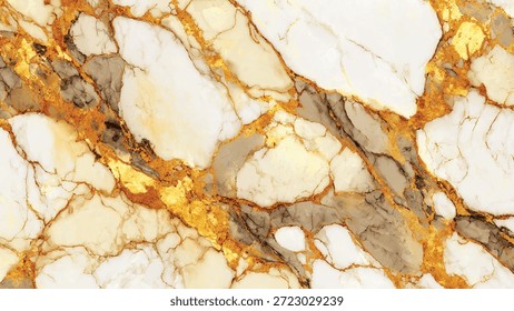 Lujosa textura de oro y mármol blanco con intrincadas venas marrones y detalles dorados elegante patrón de piedra natural