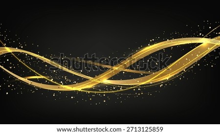 luxurious golden abstract background elegant, magical atmosphere, featuring flowing light ribbons and shimmering gold dust particles. premium invitations, celebratory posters, or high end branding