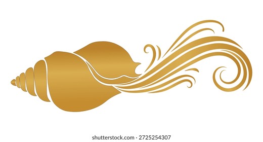Luxuosa concha dourada produzindo padrões ondulantes fluidos, elegante elemento gráfico com tema marinho para vários projetos de design.