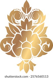 Luxurious golden damask floral ornament contrasting beautifully against a pristine white background, enhancing elegant and sophisticated designs for various creative projects