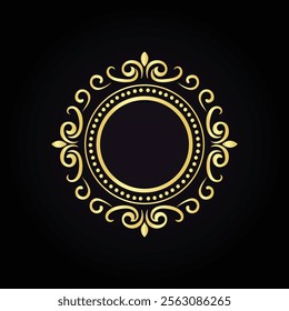 Luxurious Golden Decorative Frame with Ornamental Patterns on Black Background  
