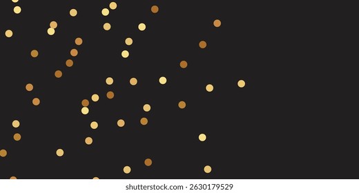 Luxurious Golden Dotted Glitter with black background and Sparkling Confetti Falling Gracefully on a Transparent Background for an Elegant Celebration Design. Soft Golden Glow and Glitter Dots.