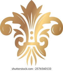 Luxurious golden fleur de lis ornament shining brightly on a white background, creating a sophisticated and elegant design element perfect for various projects