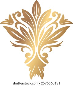 Luxurious golden floral damask ornament with gradient effect decorating a white background, perfect for luxury and elegance themed projects