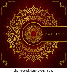 luxurious golden foil mandala vector design with royal red background for web or print element