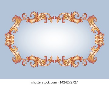 Luxurious golden frame with medieval royal ornament with copy space for text