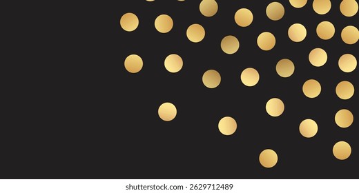 Luxurious Golden Glitter Dots with black background and Sparkling Confetti Gently Cascading on a Transparent Background, Creating a Magical and Elegant Celebration Effect"