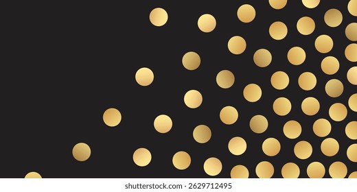 Luxurious Golden Glitter Dots with black background and Sparkling Confetti Gently Cascading on a Transparent Background, Creating a Magical and Elegant Celebration Effect"
