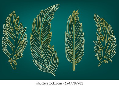 luxurious golden green feathers on dark background