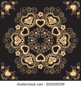 Luxurious golden heart mandalas are suitable for use for background, wallpapers, ornaments or anything related to them