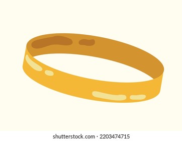 Lujosas joyas doradas. Pegatina con precioso compromiso y anillo de boda para los hombres. Accesorio para novio. Elemento de diseño para joyería. Dibujo vectorial plano de dibujos animados con fondo beige