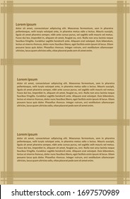 Luxurious golden leaflet template with three sections for text, sample text, embossed simply line decoration, vector template