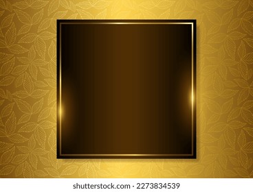 Luxurious golden leaves pattern with square frame, vector illustration