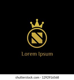 luxurious golden letter N with crown and circle 
