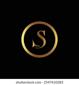 Luxurious Golden Letter S Monogram Design in Circular Frame on Black Background