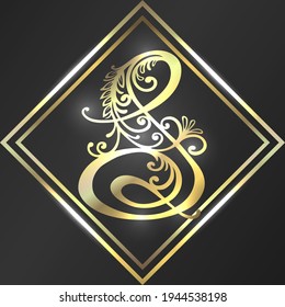 Luxurious golden letter S in vintage style on black background.