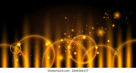 Fundo de luz dourada luxuoso com raios brilhantes, brilhos e círculos de bokeh. Uma atmosfera festiva e elegante é criada através de iluminação brilhante e brilho mágico. Ideal para celebrações