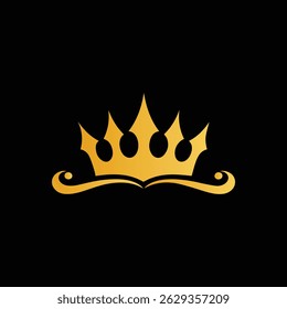 A luxurious golden logo featuring a stylized crown with elegant curves and pointed elements, set against a solid black background.