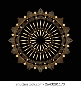 Luxurious Golden Mandala Ornament on Black Background