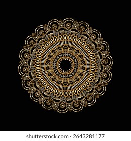 Luxurious Golden Mandala Ornament on Black Background