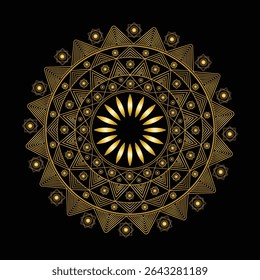 Luxurious Golden Mandala Ornament on Black Background