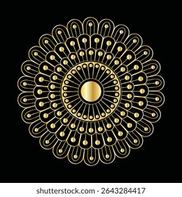 Luxurious Golden Mandala Ornament on Black Background