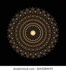 Luxurious Golden Mandala Ornament on Black Background