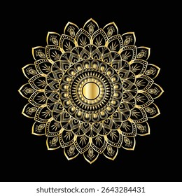 Luxurious Golden Mandala Ornament on Black Background