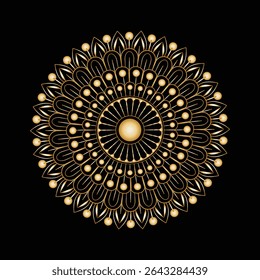Luxurious Golden Mandala Ornament on Black Background